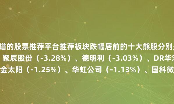靠谱的股票推荐平台推荐板块跌幅居前的十大熊股分别是：精智达（-3.89%）、聚辰股份（-3.28%）、德明利（-3.03%）、DR华海清（-1.63%）、金太阳（-1.25%）、华虹公司（-1.13%）、国科微（-1.04%）、XD兆易创（-0.76%）、怡亚通（-0.66%）、上海新阳（-0.52%）、杭州柯林（-0.44%）、协创数据（-0.36%）、京仪装备（-0.25%）、晶升股份（-0.